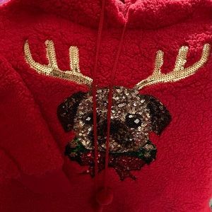 Fuzzy hoodie with reindeer pug, NWOT